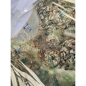 Catherines Women's 4X Tunic‎ Green Paisley asymmetrical Studded Lace V Neck